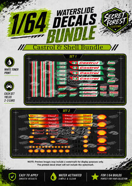 1:64 Scale Castrol & Shell Livery Waterslide Decal Combo Pack White Toner Print